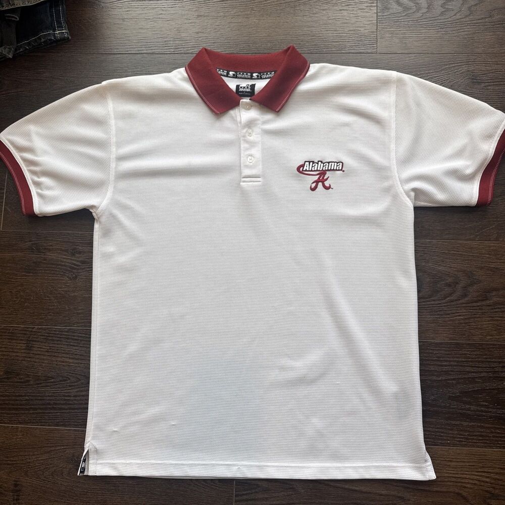 STARTER Alabama Crimson Tide White Polo Shirt Men’s Size L Embroidered